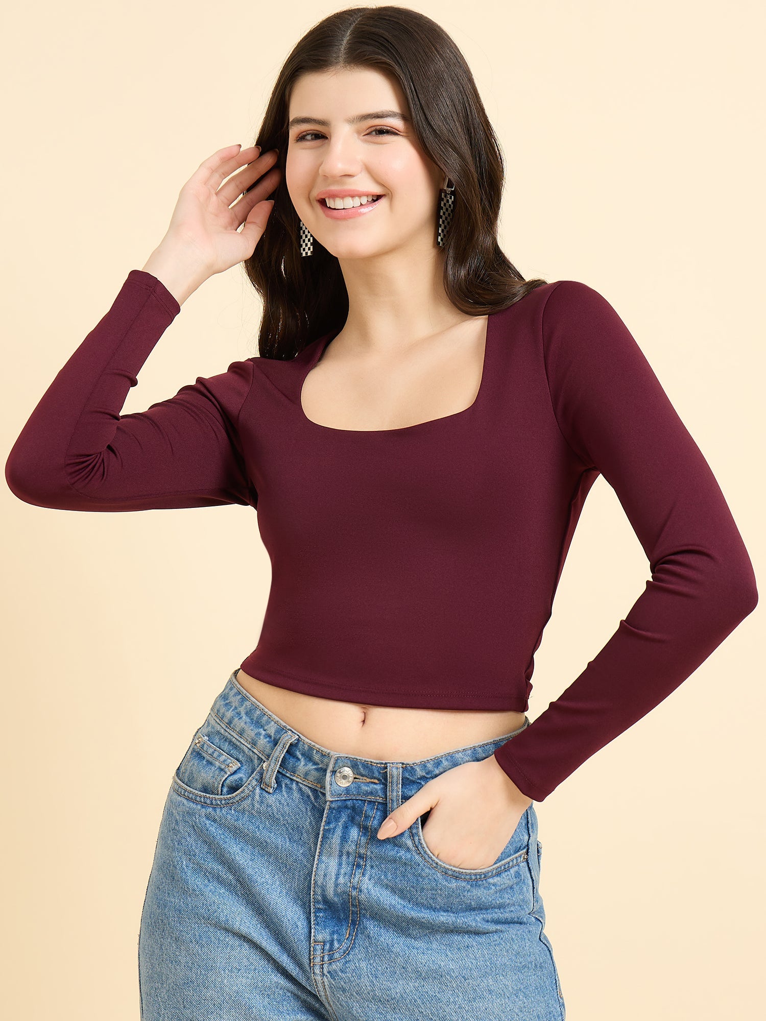 Women's Red Casual Skinny Fit Top