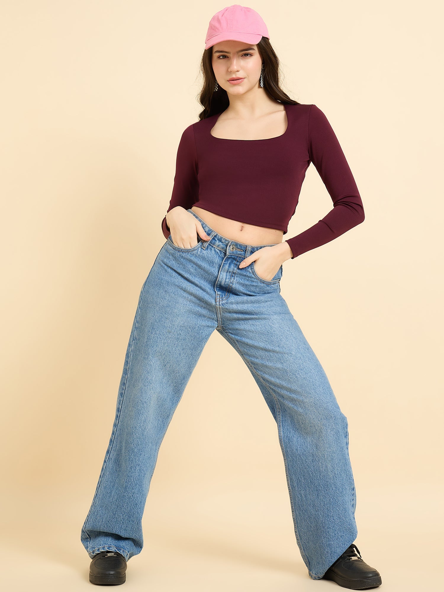 Women's Red Casual Skinny Fit Top