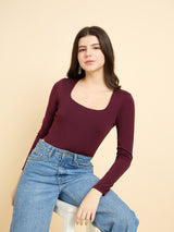 Women's Red Casual Skinny Fit Top