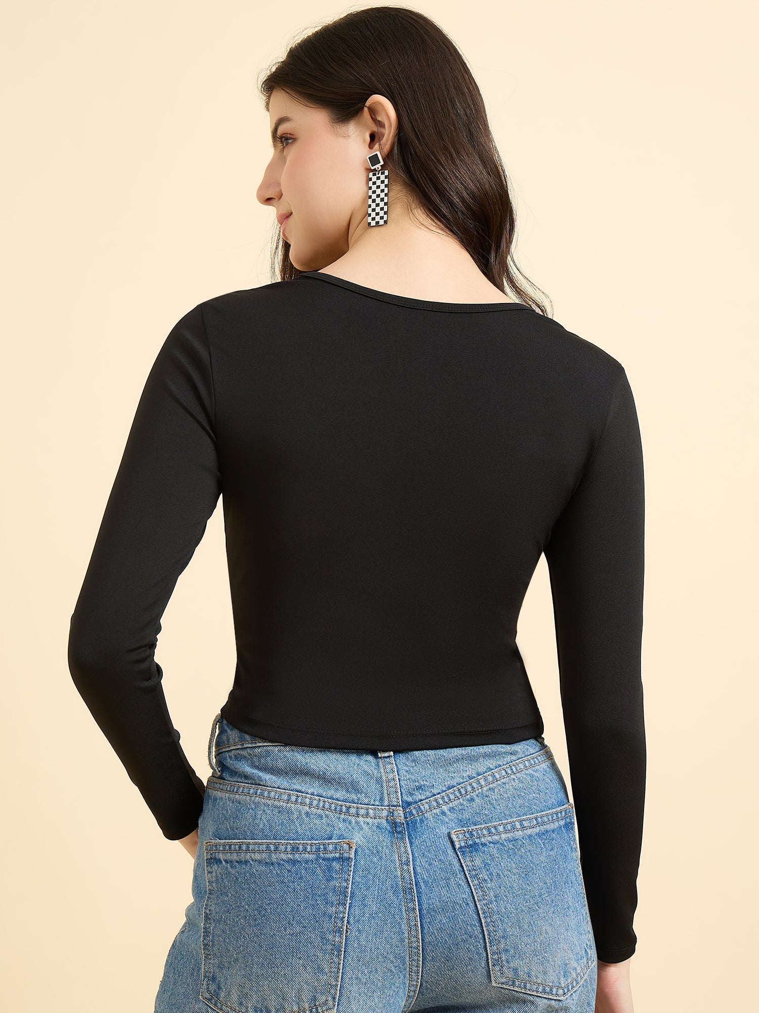 Women's Black Casual Skinny Fit Top