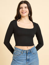 Women's Black Casual Skinny Fit Top