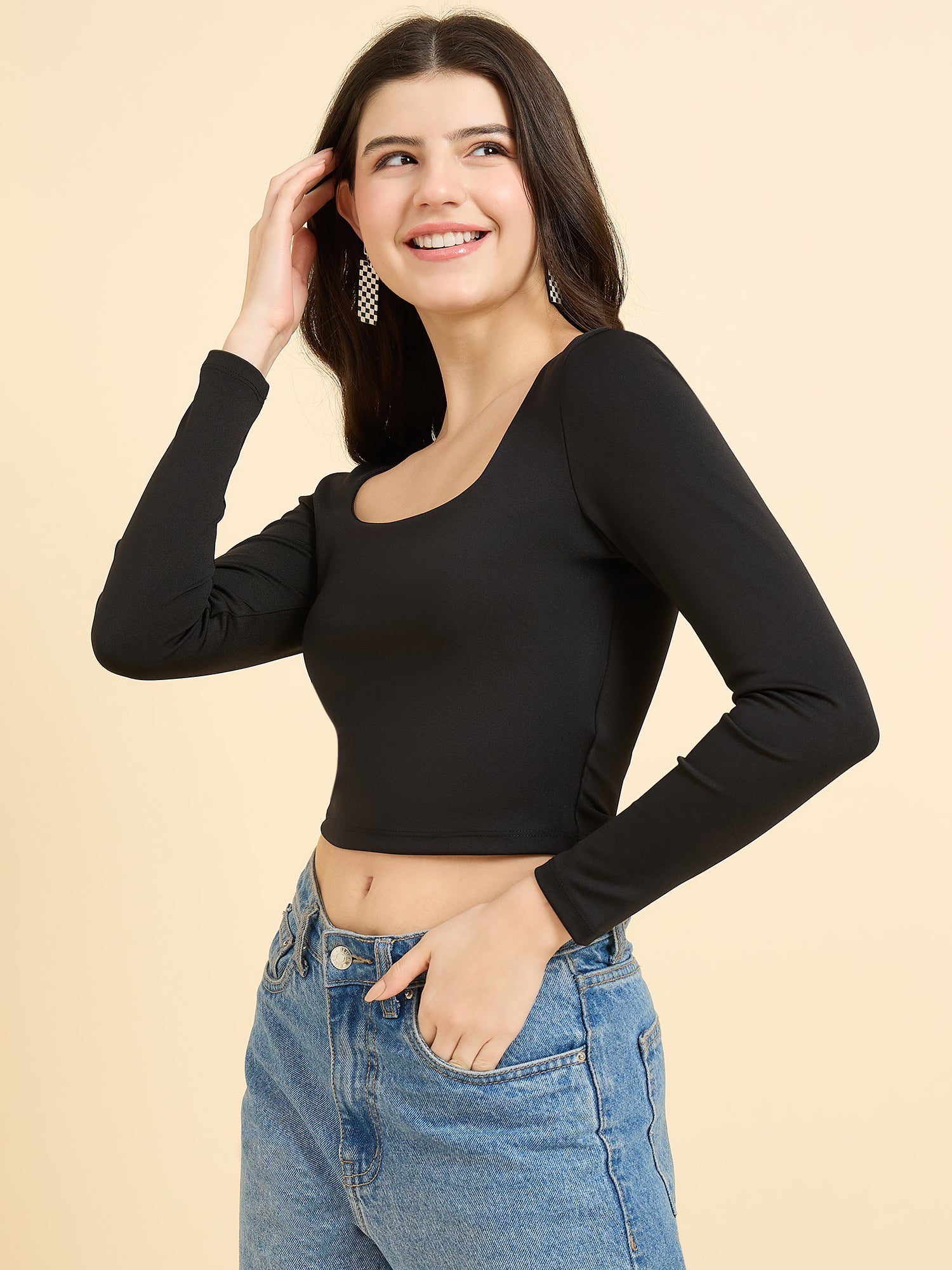 Women's Black Casual Skinny Fit Top