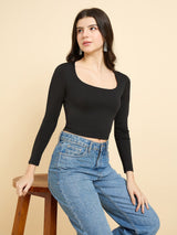 Women's Black Casual Skinny Fit Top