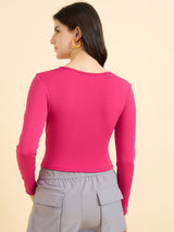 Women's Pink Casual Skinny Fit Top