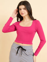 Women's Pink Casual Skinny Fit Top