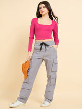 Women's Pink Casual Skinny Fit Top
