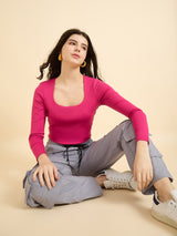 Women's Pink Casual Skinny Fit Top