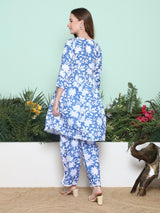 Women's Blue Ethnic Three Quarter Sleeves Kurta Set