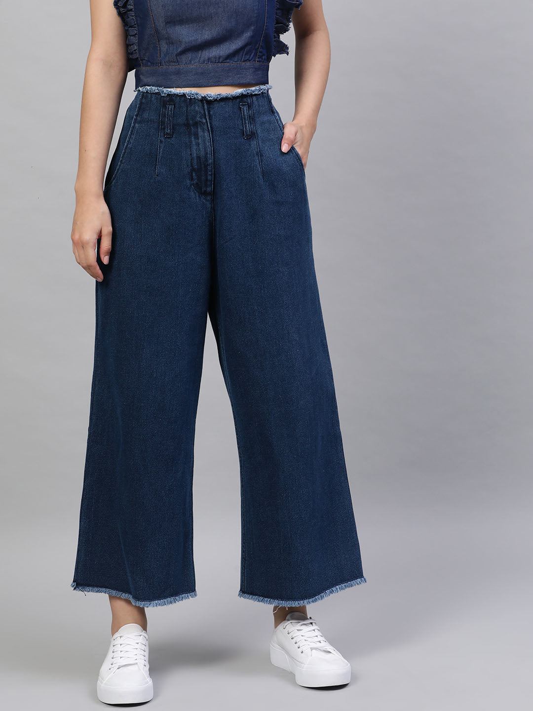 Women's Blue Flared Faded Parallel Trousers