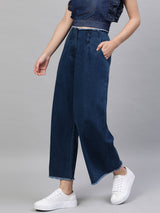 Women's Blue Flared Faded Parallel Trousers