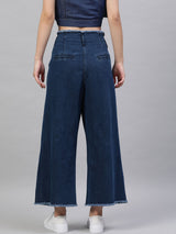 Women's Blue Flared Faded Parallel Trousers