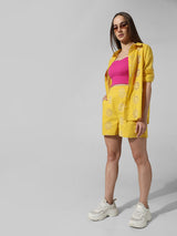 Women's Yellow Woven Casual Above Knee Shorts