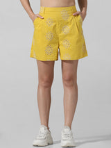Women's Yellow Woven Casual Above Knee Shorts