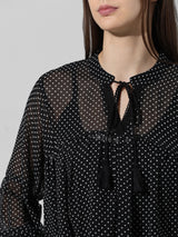 Women's Black Woven Casual Printed Regular Fit Full Sleeves Top