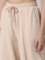 Women's Beige Knitted Casual Solid Regular Fit Pant