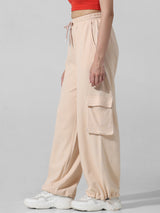 Women's Beige Knitted Casual Solid Regular Fit Pant