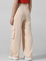 Women's Beige Knitted Casual Solid Regular Fit Pant