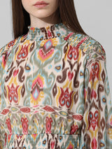 Women's Multicolor Woven Casual Printed Above Knee Full Sleeves Dress