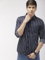 Men's Slim Fit Multi Striped Full Sleeves Cutaway Collar Casual Shirt