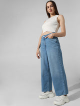 Women's Blue Woven Casual Solid Regular Fit Jeans