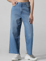 Women's Blue Woven Casual Solid Regular Fit Jeans