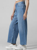 Women's Blue Woven Casual Solid Regular Fit Jeans