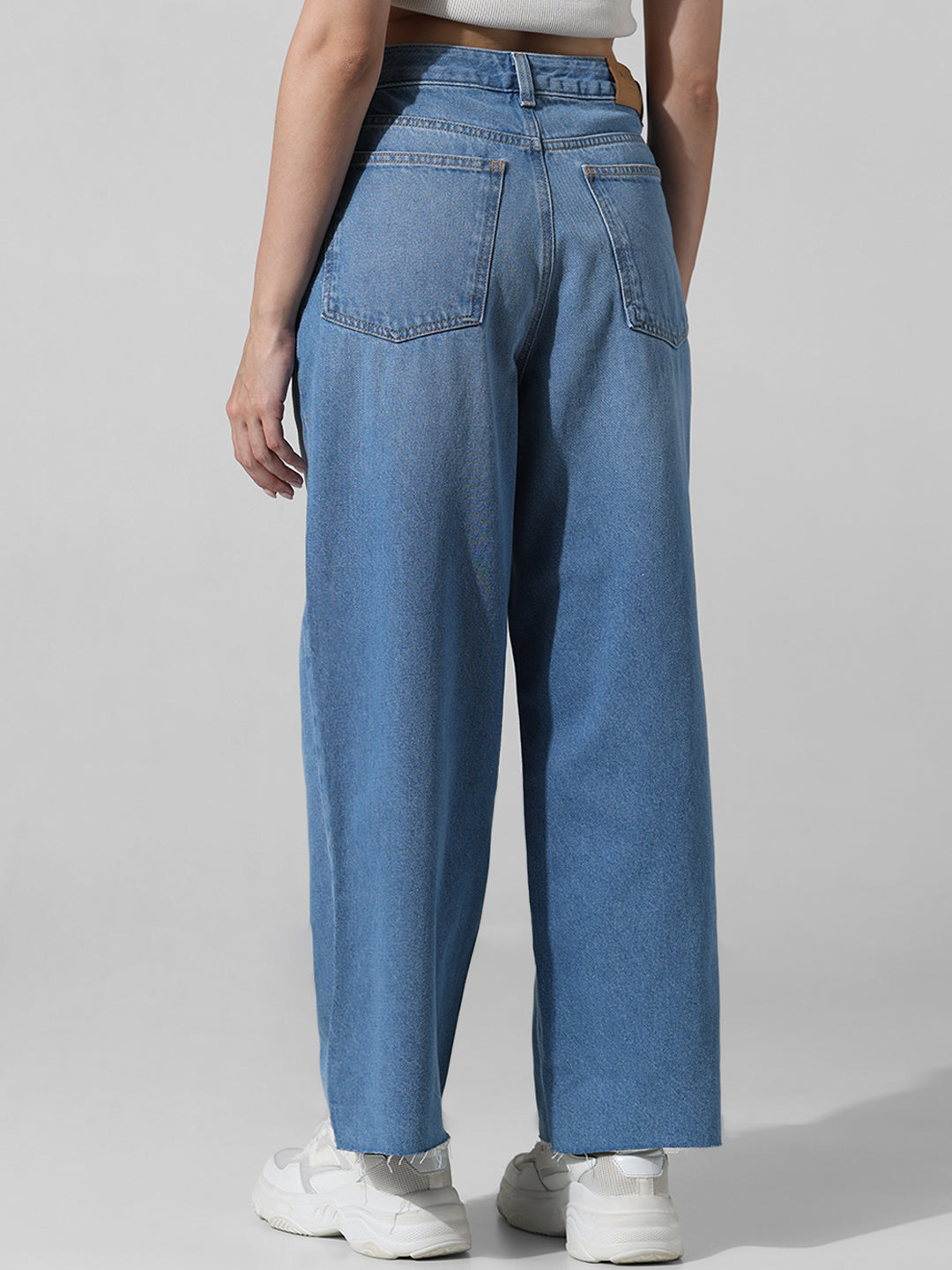 Women's Blue Woven Casual Solid Regular Fit Jeans