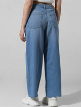 Women's Blue Woven Casual Solid Regular Fit Jeans