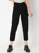 Women's Black Mid Rise Straight Fit Jeans