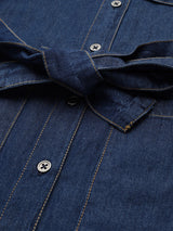 Women's Blue Solid Shirt Dress