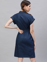 Women's Blue Solid Shirt Dress