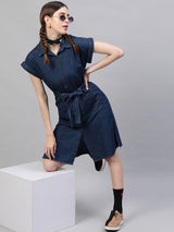 Women's Blue Solid Shirt Dress