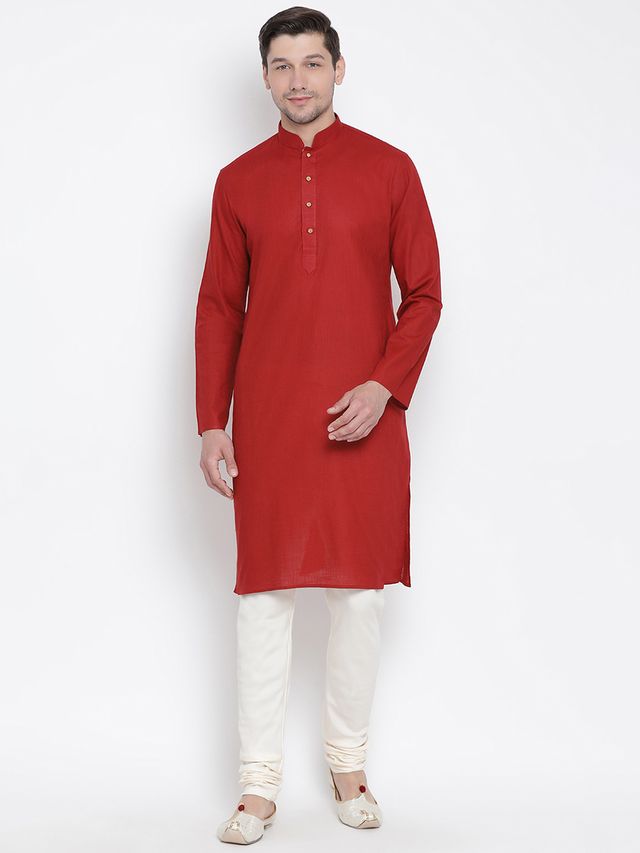 Men's Maroon Traditional Ethnic Full Sleeves Kurta