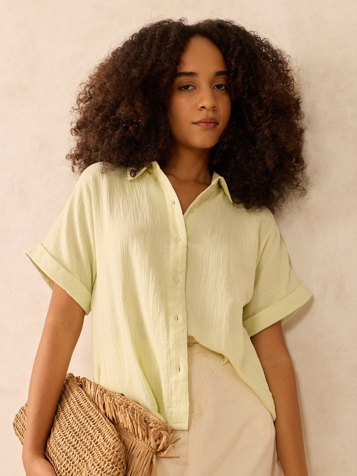 Women's Yellow Relaxed Fit Button Down Shirt