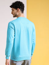 Men's Blue Casual Round Neck Self-Design Full Sleeves Sweatshirt