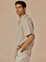 Men's Beige Casual Relaxed Fit Solid Half Sleeves Shirt