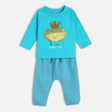 Boys Blue Casual Regular Fit Printed Tshirt & Pant