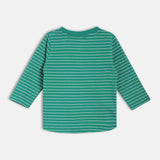 Boys Green Casual Regular Fit Striped Full Sleeves Tshirt