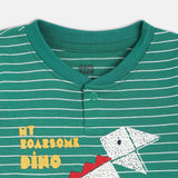 Boys Green Casual Regular Fit Striped Full Sleeves Tshirt