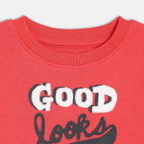 Boys Red Casual Regular Fit Printed Half Sleeves Tshirt