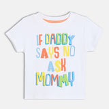 Boys White Casual Regular Fit Printed Half Sleeves Tshirt