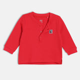 Boys Red Casual Regular Fit Solid Full Sleeves Tshirt