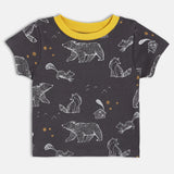 Boys Black Casual Regular Fit Printed Half Sleeves Tshirt