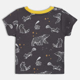 Boys Black Casual Regular Fit Printed Half Sleeves Tshirt