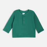 Boys Green Casual Regular Fit Solid Full Sleeves Tshirt