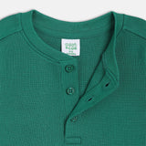 Boys Green Casual Regular Fit Solid Full Sleeves Tshirt
