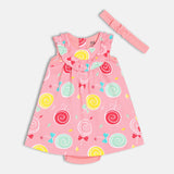 Girls Pink Casual Regular Fit Printed Sleeveless Dress
