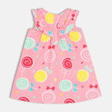 Girls Pink Casual Regular Fit Printed Sleeveless Dress