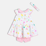 Girls Multicolor Casual Regular Fit Printed Sleeveless Dress