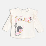 Girls White Casual Regular Fit Printed Top